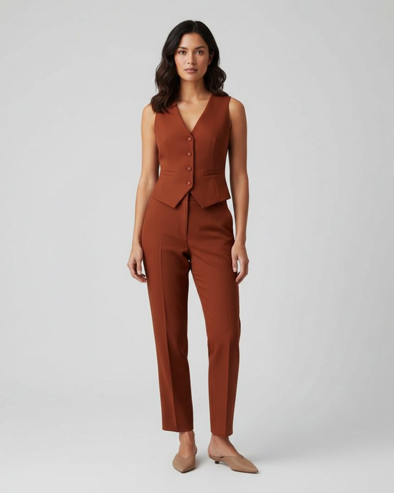 Rust Waistcoat & Straight Trousers Matching Set