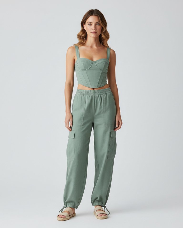 Sage Corset Top & Cargo Trousers Matching Set