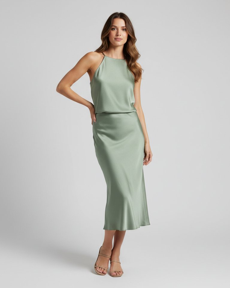 Sage Halter Top & Bias Skirt Matching Set