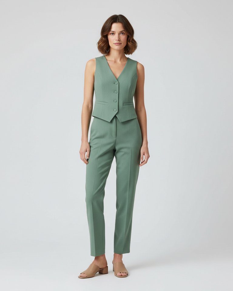 Sage Waistcoat & Straight Trousers Matching Set