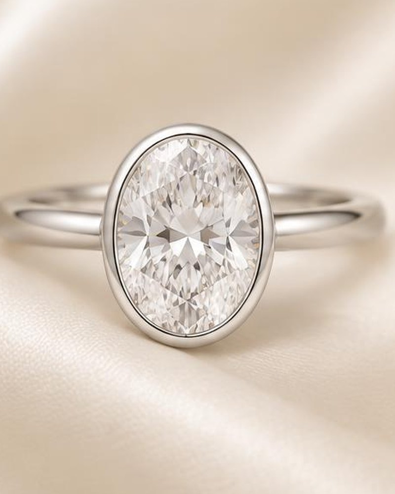 Silver Bezel Oval Solitaire Engagement Ring