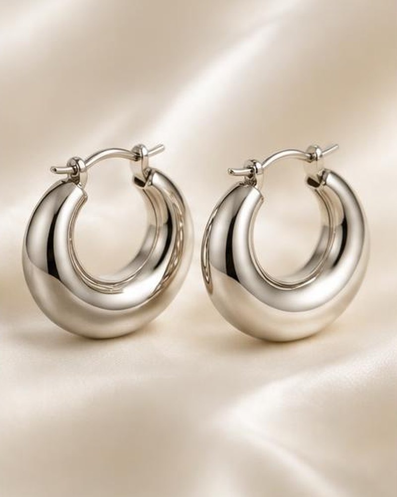 Silver Chunky Dome Hoops