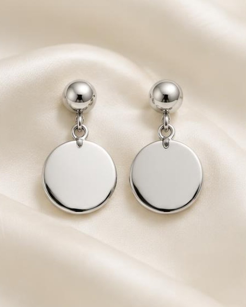 Silver Disc Drop Earrings