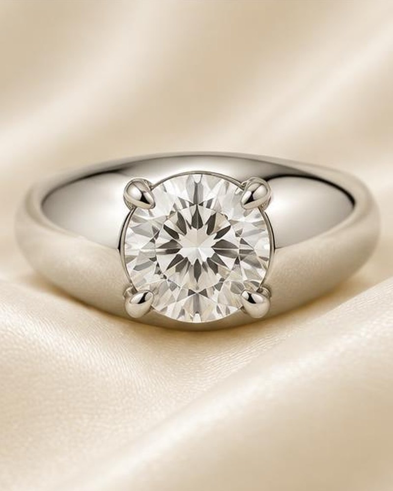 Silver Dome Solitaire Engagement Ring