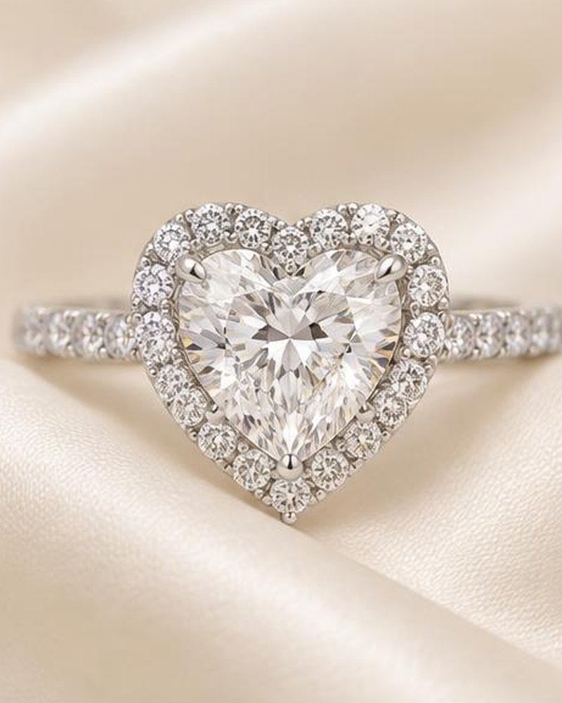 Silver Heart Halo Engagement Ring