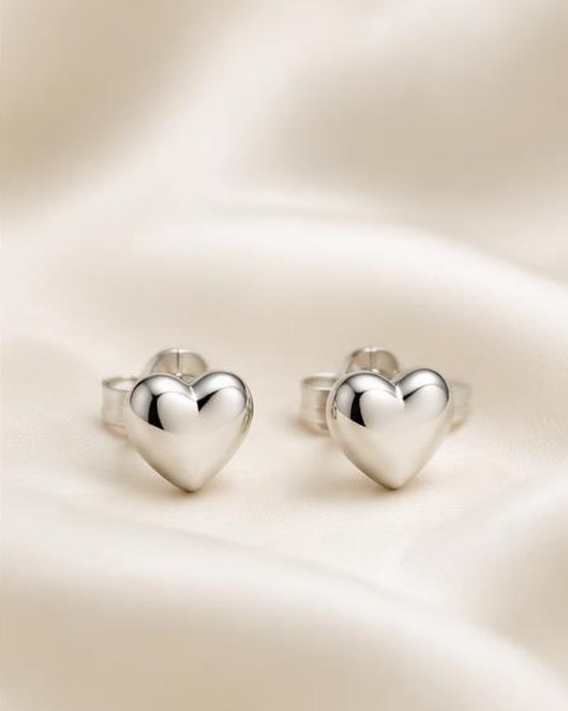 Silver Heart Studs