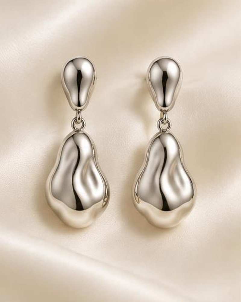 Silver Molten Drop Earrings