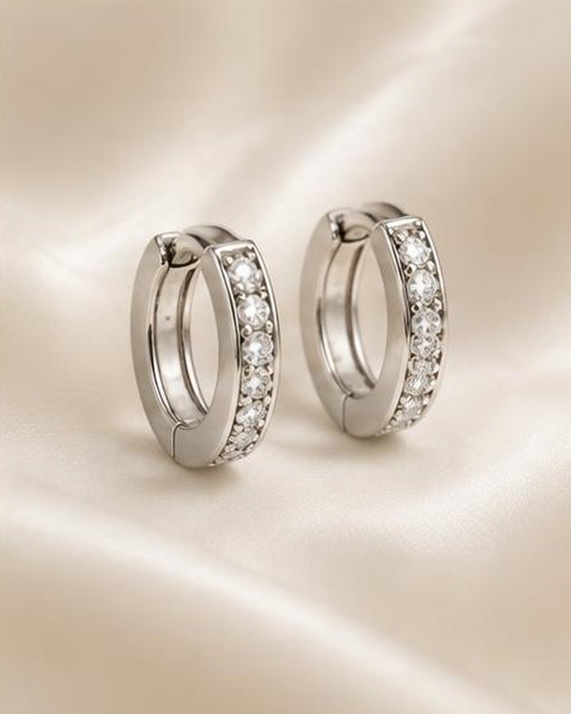 Silver Pavé Huggies