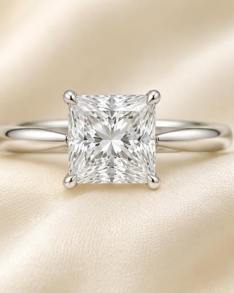 Silver Princess-Cut Solitaire Engagement Ring
