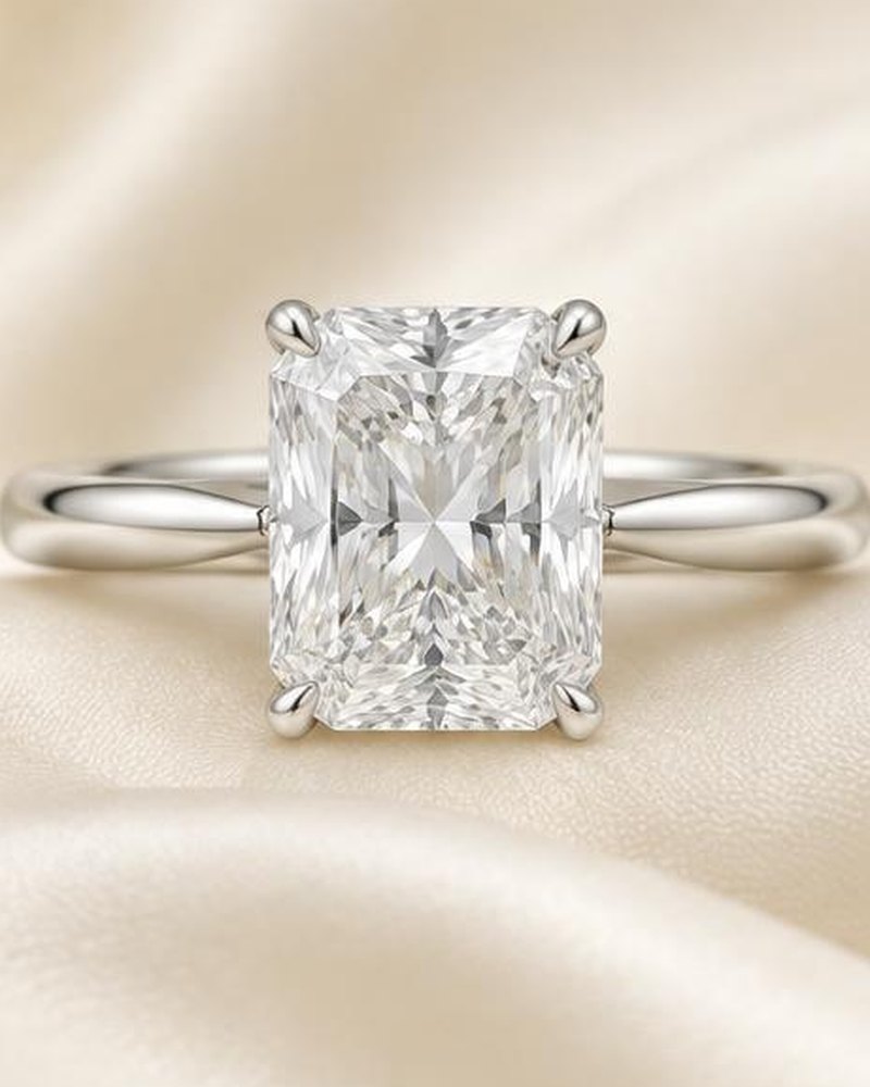 Silver Radiant-Cut Solitaire Engagement Ring