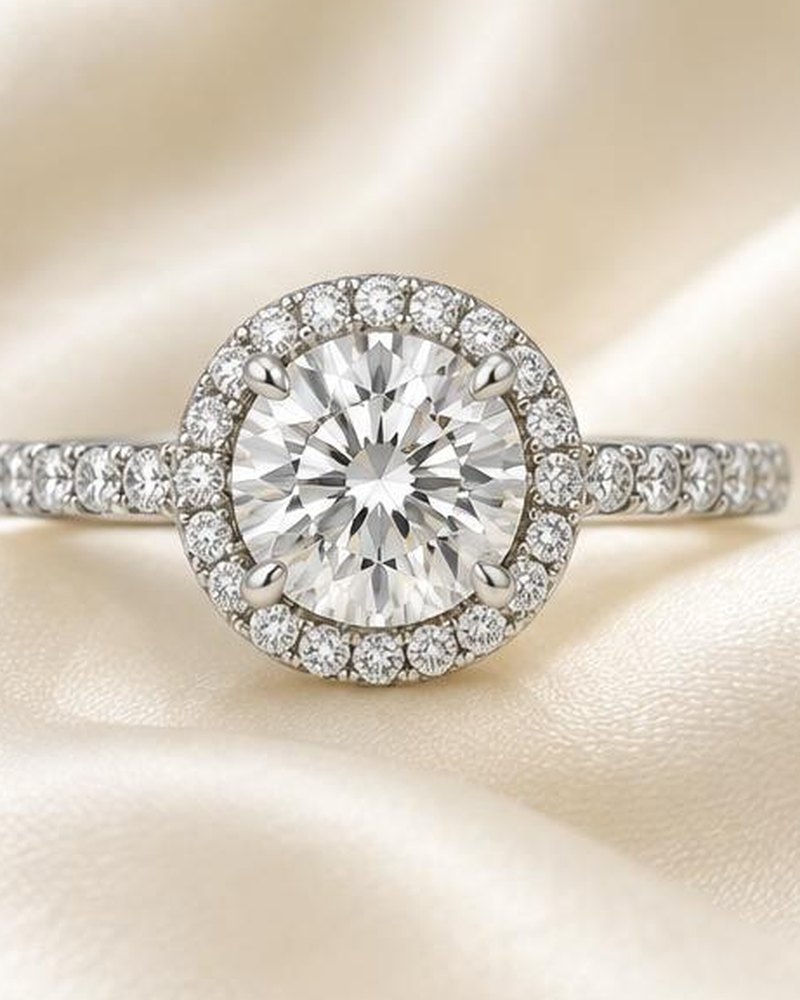 Silver Round Halo Engagement Ring