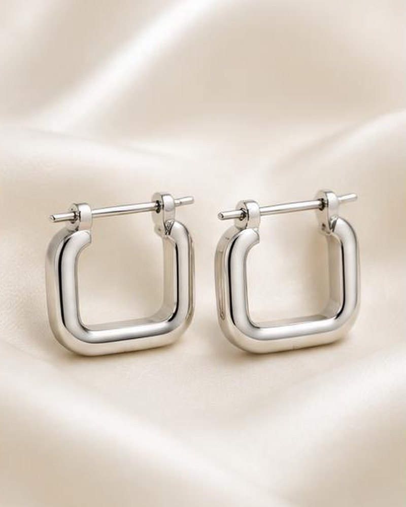 Silver Square Hoops