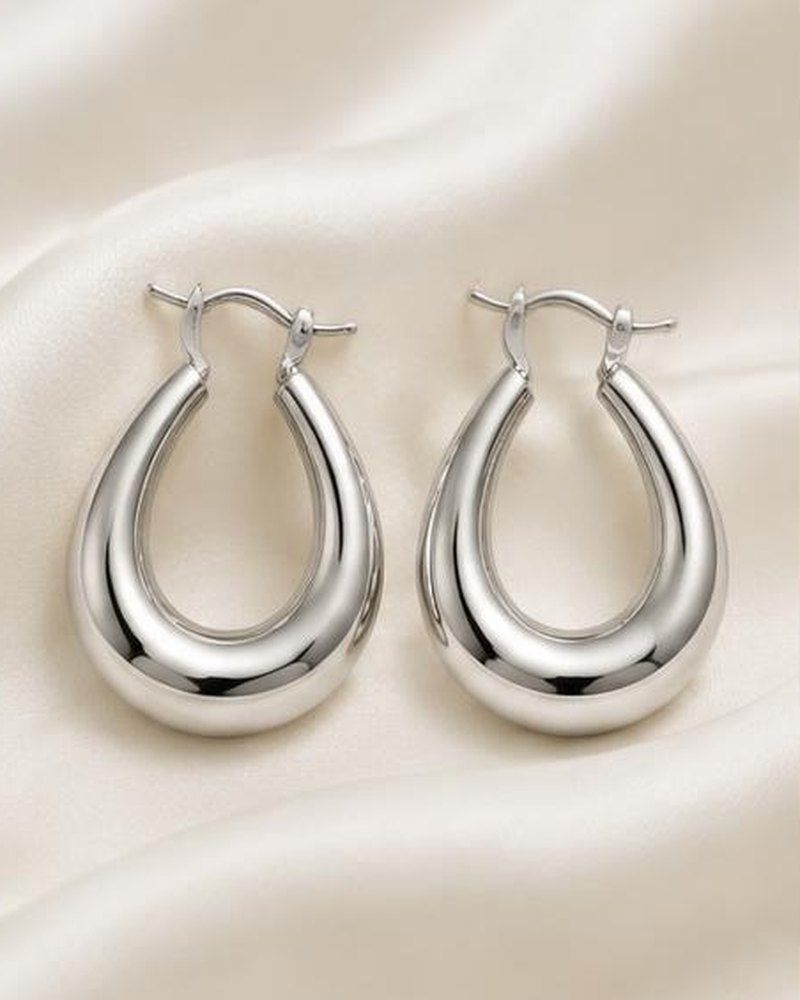 Silver Teardrop Hoops