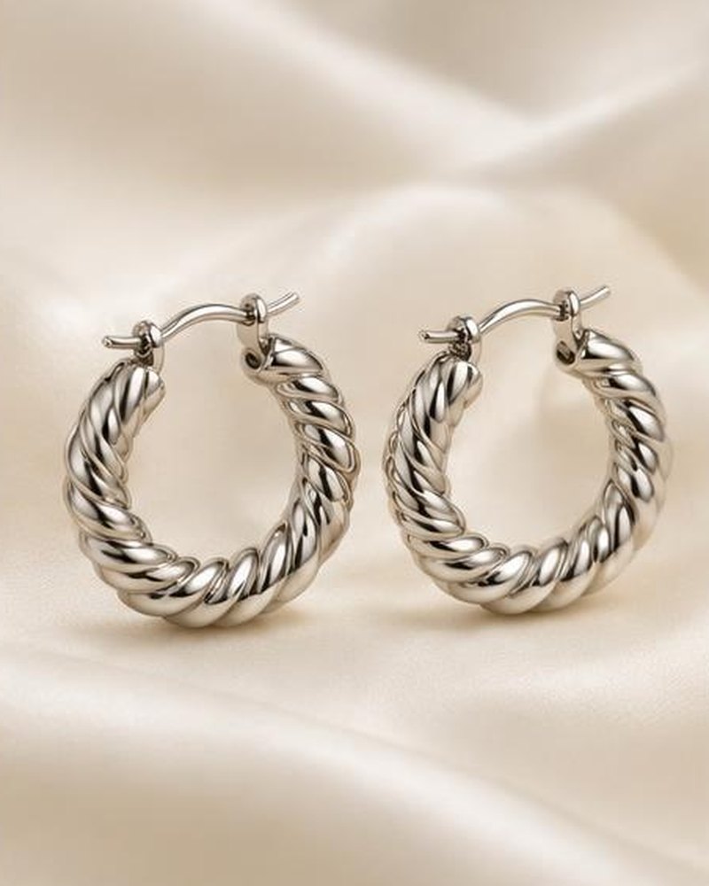 Silver Twisted Rope Hoops