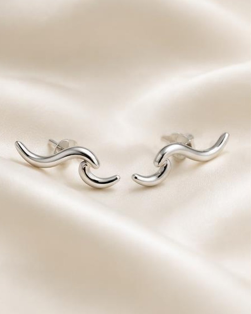 Silver Wave Climber Earrings