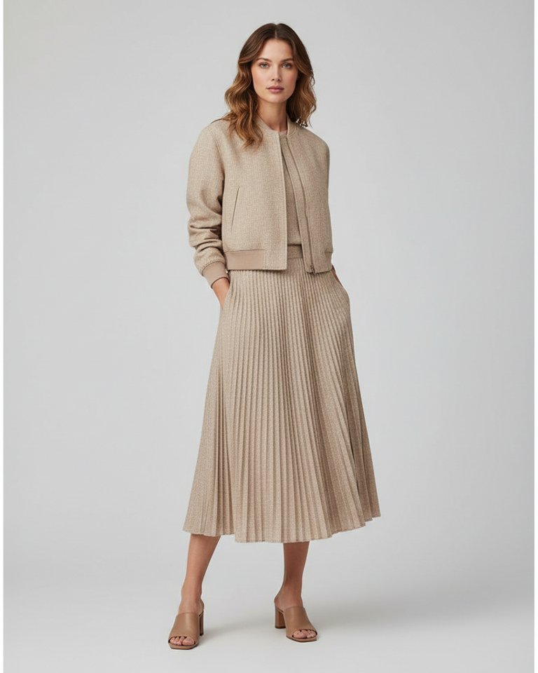 Stone Bomber & Pleated Skirt Matching Set