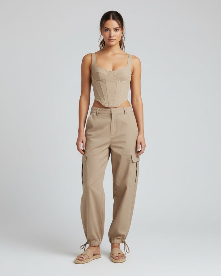 Stone Corset Top & Cargo Trousers Matching Set
