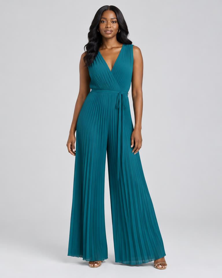 Teal Pleated Jumpsuit