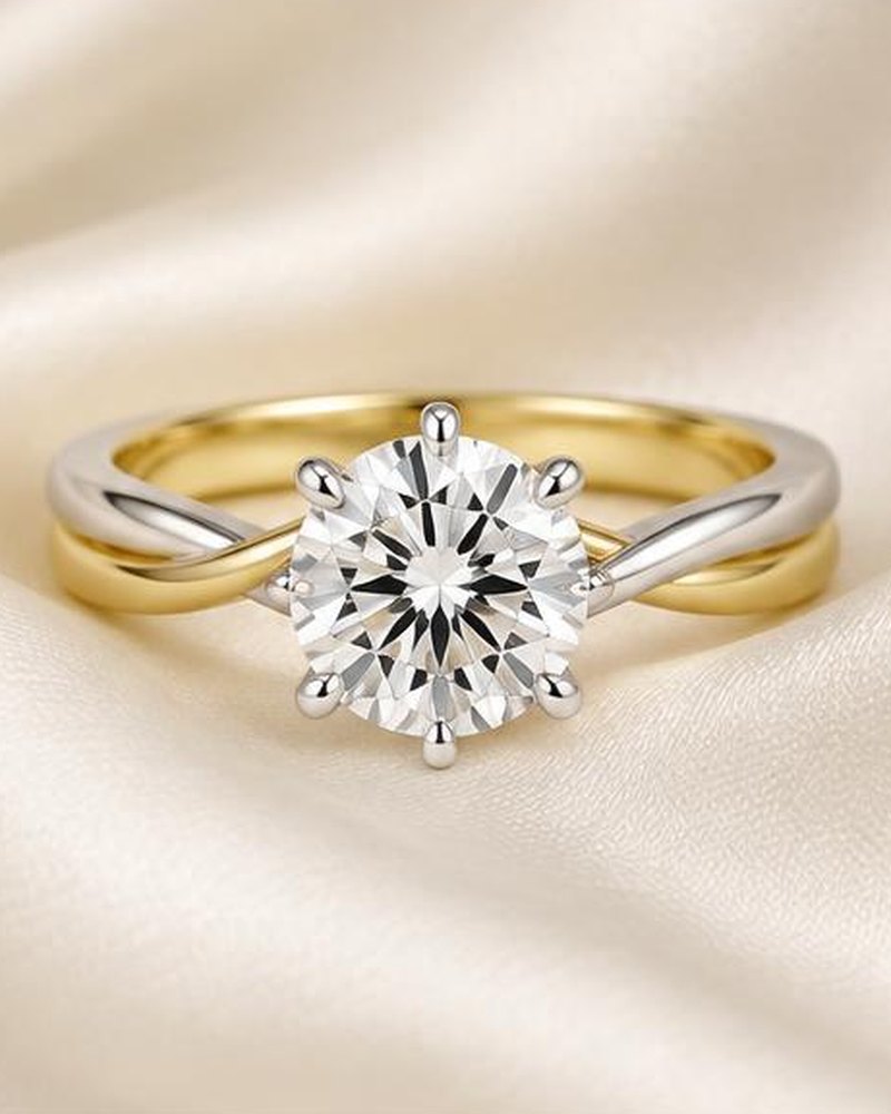 Two-tone Crossover Solitaire Engagement Ring
