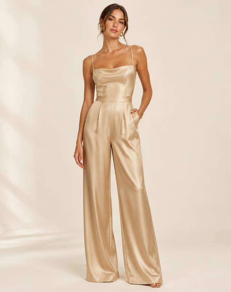 Champagne Wide-Leg Jumpsuit